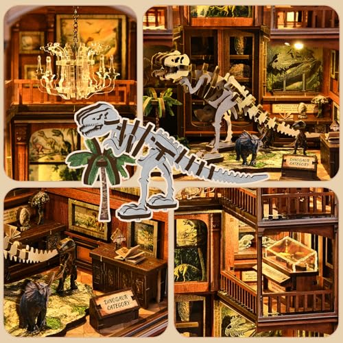 DIY Book Nook Kit, 3D Wooden Puzzle for Adults, Miniature House Kit with Touch LED Light, Gothic Bookshelf Insert Decor, Creative Hobby Gift for Fantasy Lovers - style: Fossil Museum
