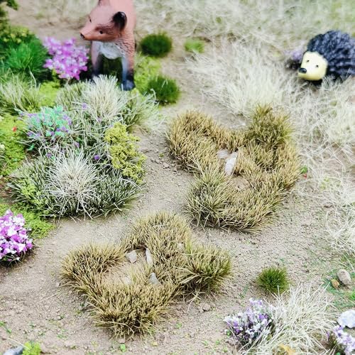 Static Grass Tufts Mat – 8 Peel-and-Play Pre-Cut Patches, Self-Adhesive Turf in Mixed Irregular Shapes for Diorama, Model Railway & Wargaming Terrain (1 Sheet) (Winter Yellow) - color: Winter Yellow