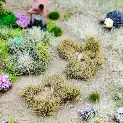 Static Grass Tufts Mat – 8 Peel-and-Play Pre-Cut Patches, Self-Adhesive Turf in Mixed Irregular Shapes for Diorama, Model Railway & Wargaming Terrain (1 Sheet) (Winter Yellow) - color: Winter Yellow
