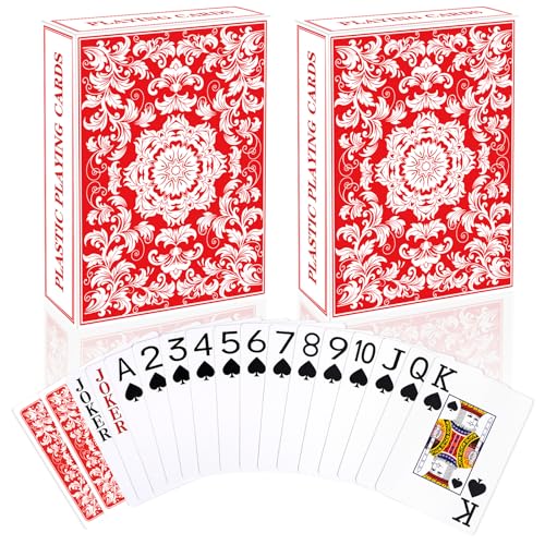Plastic Playing Cards Waterproof Cards Poker Card 2 Pack Playing Card Large Print for Adults Seniors, Deck of Card Set Poker Cards for Beach Trip Pool Party Games (Red) - color: Red