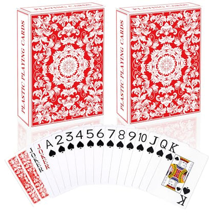 Plastic Playing Cards Waterproof Cards Poker Card 2 Pack Playing Card Large Print for Adults Seniors, Deck of Card Set Poker Cards for Beach Trip Pool Party Games (Red) - color: Red
