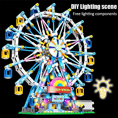 NEWRICE Rotating Ferris Wheel Building Blocks Kit,with Lights Amusement Park Building Construction Toys Set for 6+ Year Boys.Girls.Adult(870 Pieces)