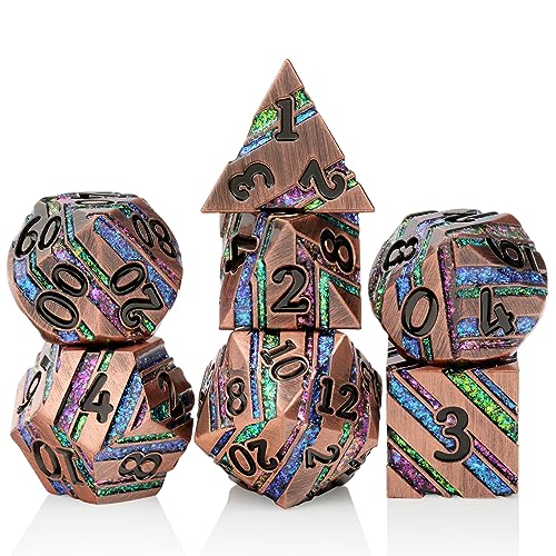 Stripe Metal Dice,DNDND Metallic Glitter Stripes DND Dice with Gift Metal Box for Dungeons and Dragons Tabletop Game (Colorful Stripes) - color: Stripe Colorful