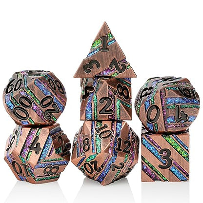 Stripe Metal Dice,DNDND Metallic Glitter Stripes DND Dice with Gift Metal Box for Dungeons and Dragons Tabletop Game (Colorful Stripes) - color: Stripe Colorful