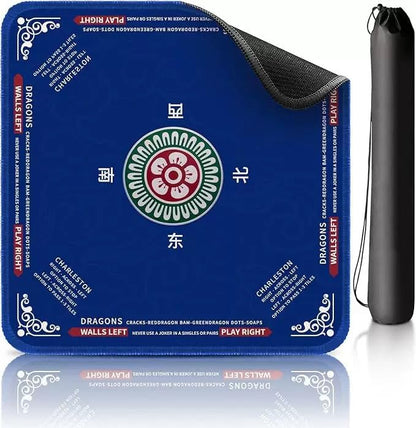 Chinese Mahjong Mat with Storage Bag, Neoprene Mahjong Table mat, 31.5x31.5 Inch, Non-Slip and Noise Reduction Table Cover for Board Games, Tile Games, Mahjong, Dominoes (Blue) - color: Blue