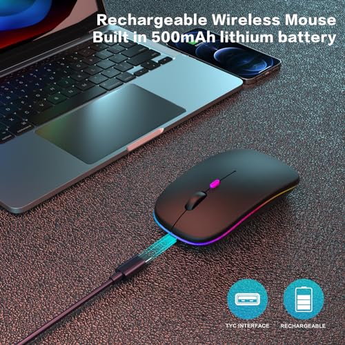 AIKOKOK Wireless Bluetooth Mouse, Rechargeable Dual Mode Mouse, Pearl Black | BT 5.2 & 2.4G USB Receiver, 3 Adjustable DPI,LED Lights,Slim,Silent,Portable Computer Mouse for Laptop,PC,MacBook,iPad,Tablet - color: Pearl Black