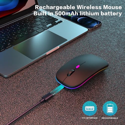 AIKOKOK Wireless Bluetooth Mouse, Rechargeable Dual Mode Mouse, Pearl Black | BT 5.2 & 2.4G USB Receiver, 3 Adjustable DPI,LED Lights,Slim,Silent,Portable Computer Mouse for Laptop,PC,MacBook,iPad,Tablet - color: Pearl Black