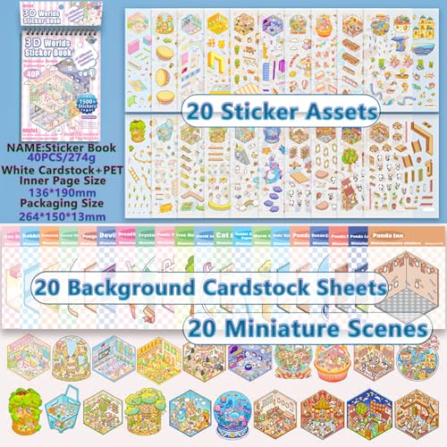 Sticker Book, 20 Scene Sets (1500+) DIY 3D Scene Stickers | Cute Kawaii Stickers for Kids, Mini House & Room Craft Book, Creative Gift for Kids & Adults to Create Fun Arts and Crafts - style: M Simulated Life