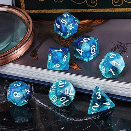 UDIXI Jellyfish DND Dice Set D&D Polyhedral Dice Set for RPG Tabletop Games | Velvet Storage Bag, DM Gift, for Dungeons and Dragons Role Playing Games Board Games - color: Ocean/Jellyfish