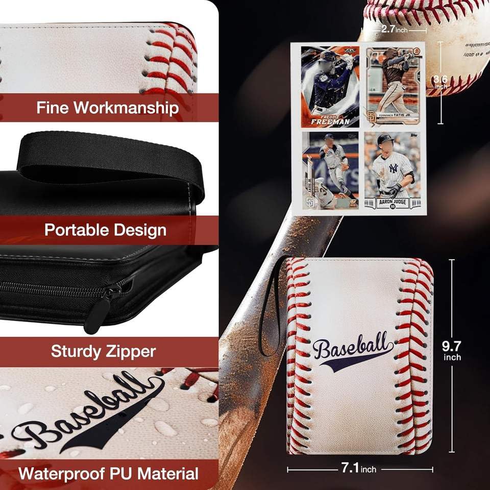 Trading Card Binder 400 Card Capacity, 50 Removable Sleeves (4 Pocket), Zipper Card Album Organizer for TCG Cards (Baseball) - color: Baseball