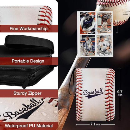 Trading Card Binder 400 Card Capacity, 50 Removable Sleeves (4 Pocket), Zipper Card Album Organizer for TCG Cards (Baseball) - color: Baseball