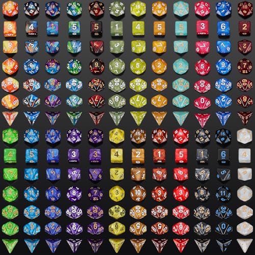 QMay DND Dice Set -25x7 (175pcs) Polyhedral Dice Compatible with Dungeons and Dragons D&D RPG MTG Table Games.25 Sets of 7 dice and a dice Bag - color: 25 Sets-175pcs