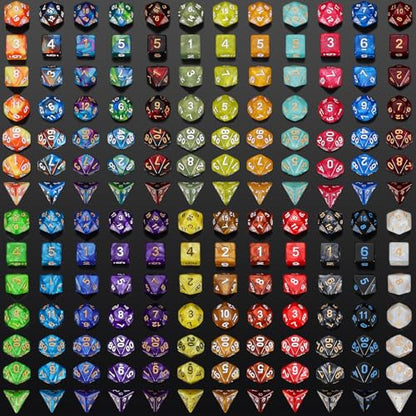QMay DND Dice Set -25x7 (175pcs) Polyhedral Dice Compatible with Dungeons and Dragons D&D RPG MTG Table Games.25 Sets of 7 dice and a dice Bag - color: 25 Sets-175pcs