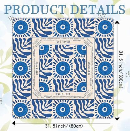 Boho Blue Mahjong Mat 31.5x31.5 Inch, Mediterranean Tiles Non-Slip and Noise Reduction Mah Jong Table Mat Cover Gifts for Mahjong Lovers Poker Board Games Dominoes - color: Boho Blue Mahjong