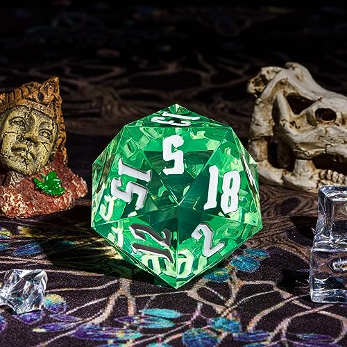 55mm 20 Sided DND Dice, Giant D20 D&D Polyhedral Dice Large D20 with Die Gift Box for Dungeons and Dragons, RPG Table Games (Transparent Green/White Numbers) - color: Transparent Green/White Numbers