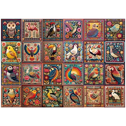 BenBen Puzzles for Adults 1000 Pieces, Bird Crochet, Jigsaw Puzzles with Letters or Patterns on Back, Challenging Puzzles for Family Game Night Home Décor - color: Multicolor