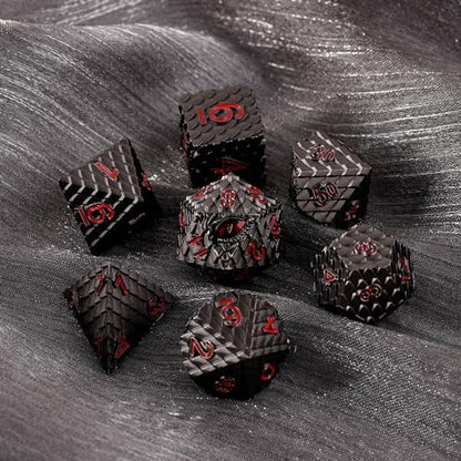 Dragon Eye Metal Dice Set - 7 Pcs Dragon Scale Metallic Dice, Gift Box for Dungeons & Dragons Tabletop Game (Black Dragon Scale & Red Eye) - color: Black Dragon Scale & Red Eye