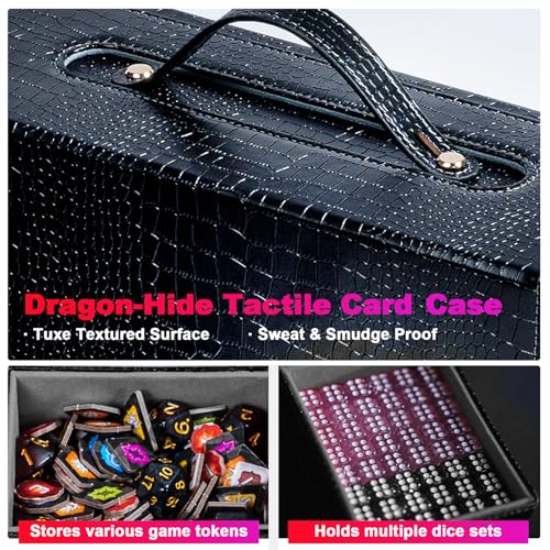 Commander Deck Box for MTG, 6-Deck Modular Card Case with Dice Tray, Holds 600+ Double-Sleeved Cards and 35PT Magnetic Card Holders, for Trading Cards & TCG Collections（Black） - color: Clutch Texture - Black