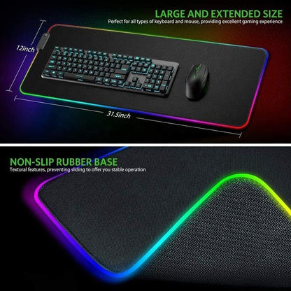 RGB Gaming Mouse Pad, Extended XXL Big Size, 14 Mode Spectrum 7 Colors LED Light Up Border, Black, 1.8 USB Cable