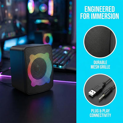 1 Pair Computer Speakers with Subwoofer, USB Powered Speakers with 3.5mm Aux Input, Wired RGB Stereo Speaker for Desktop PC Monitor, Gaming Desk Accessories