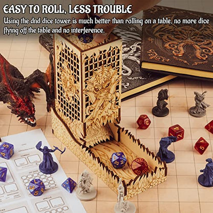 CZYY Cthulhu Dice Tower, Foldable Wooden Dice Roller with Tray | Laser-Cut Birch Plywood, Folding Design, Sea Monster Artwork, For Board Games & RPG Nights