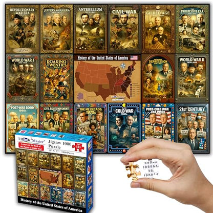 Think2Master History of the United States 1000 Pieces Large Format Jigsaw Puzzle: 13+, Seniors, Adults. Great Gift. Presidents, Key Events & ERAS from 1776 to Today. Size: 26.8” X 18.9” - style: USA History