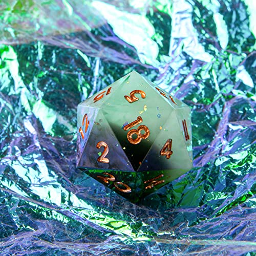 Single D20 Dice - 22mm, 20 Sided D&D Dice for Dungeons and Dragons, DND Dice with Resin Sharp Edge, Handmade Polyhedral for RPG, Roleplaying Games MTG Table Games(Gradual Green) - color: D20-gradual Green