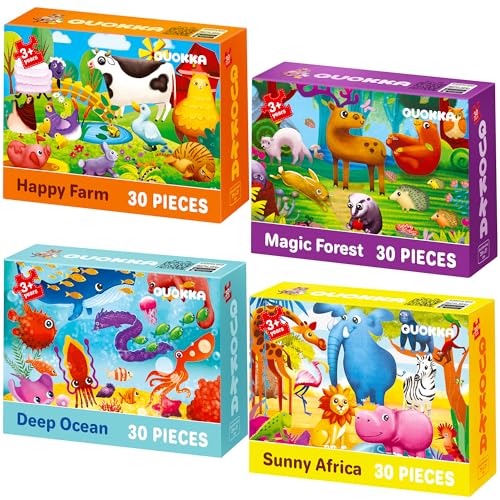 30 Piece Puzzles for Kids 3-5 - 4 Jigsaw Kids Puzzles Ages 2-4 | Animal Learning Jigsaw Puzzle for Kids 4-6 Years Old - Educational Toys for Toddlers Boys and Girls - color: Domestic & Wild Animals