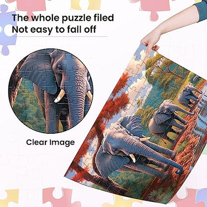 100 Piece Big Piece Jigsaw Puzzle for Seniors Elephant Forest Dementia Large Piece Puzzles for Seniors- Alzheimer's Activity for Adults Puzzle- Best Memory Game for Patiens in Nursing Home 15" x 19" - style: 100 Large Pieces