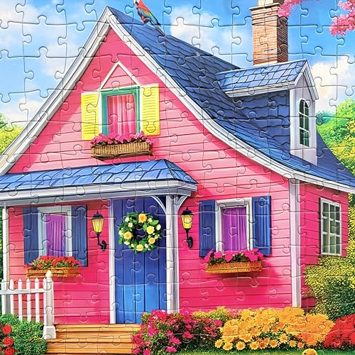 300 Piece Puzzles for Adults Kids - Jigsaw Puzzle - The Pink Courtyard House - color: Pink Courtyard House