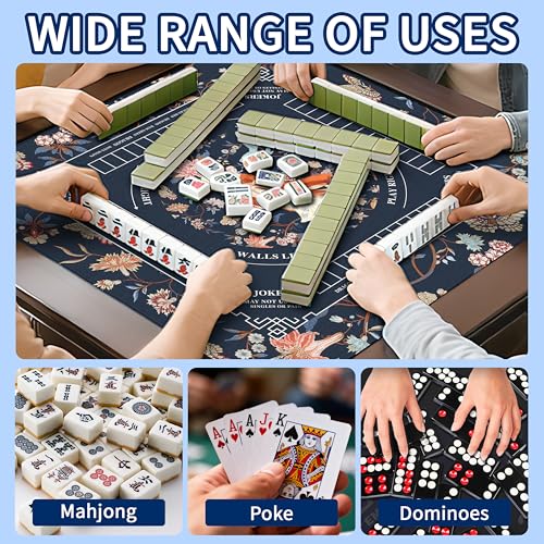 Mahjong Mat with Black Carrying Bag, 31.5"x31.5" Anti-Slip Noise Reduction Gaming Mat for Mahjong, Poker, Board Games, 3 Dice & Black Storage Bag - color: Dark Blue