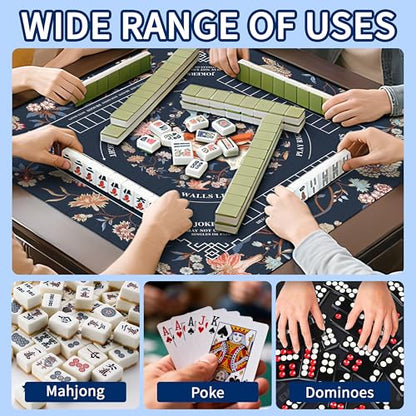 Mahjong Mat with Black Carrying Bag, 31.5"x31.5" Anti-Slip Noise Reduction Gaming Mat for Mahjong, Poker, Board Games, 3 Dice & Black Storage Bag - color: Dark Blue