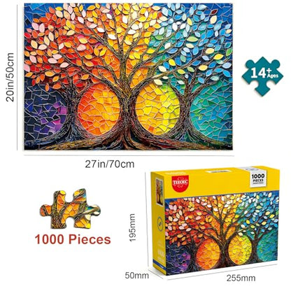 Puzzle for Adults 1000 Piece, 20 x 27 in Mosaic Tree of Life Jigsaw Puzzle | Tight Piece Fit, 1:1 Reference Poster, Lettered Back, Minimal Puzzle Dust, Vibrant Colors, 2mm Extra-Thick Pieces - color: 1000 Pieces-tree of Life