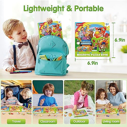 SYNARRY Magnetic Animal Puzzles for Kids Ages 3-5, Travel Animal Toys | 20-Piece Magnetic Travel Puzzle for Kids Ages 4-6, Car Airplane Road Trip Activities, Quiet Toys, Animal Gifts for Kids - style: Animal