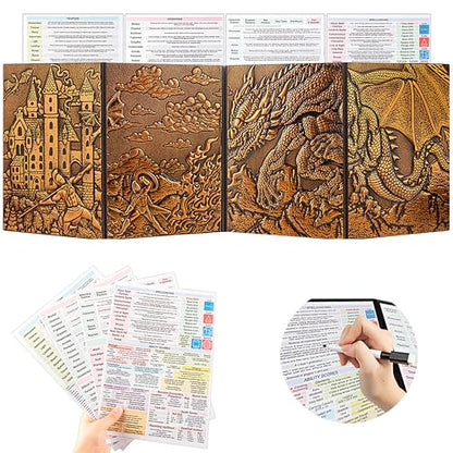 DND Dungeon Master Screen 3D Faux Leather,4 Panel Game Master with Pockets DM Screen for DM Game Accessories Gift,Dungeons and Dragon,Pathfinder,D&D