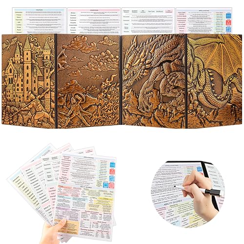 DND Dungeon Master Screen 3D Faux Leather,4 Panel Game Master with Pockets DM Screen for DM Game Accessories Gift,Dungeons and Dragon,Pathfinder,D&D