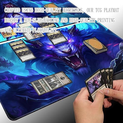 Premium Board Game 24x14in MTG Playmat Compatible for OCG CCG RPG TCG Playmat (Blue The Wolf) - color: Blue the Wolf