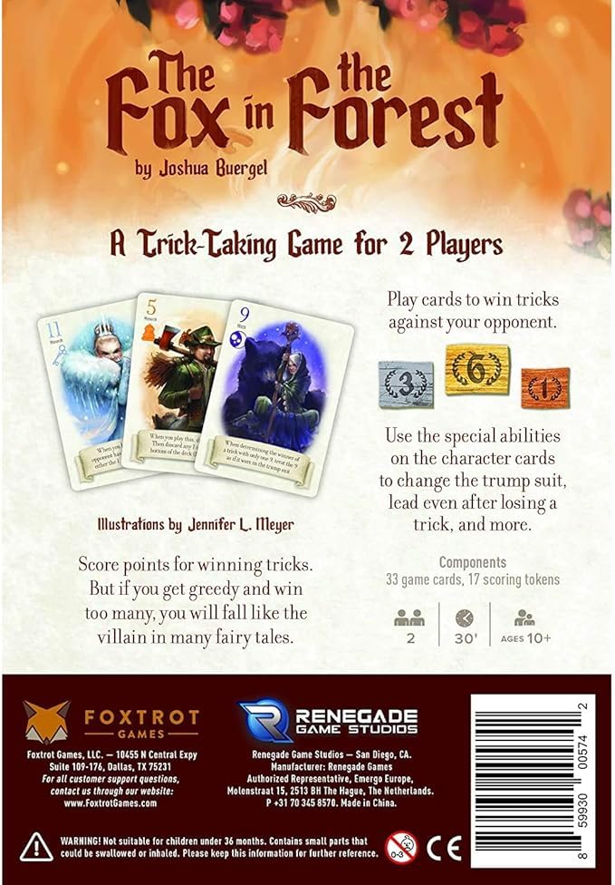 Renegade Game Studios Fox in the Forest ,2 Player Card Games, Trick-Taking Strategy Game for Adults, Compact Travel Board Game, 30 min | Compact fairy tale strategy game for adults, 30 min play time. Portable travel board game featuring unique character p