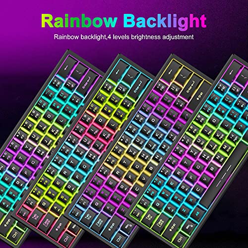 60% Mechanical Gaming Keyboard Mini 68 Keys Anti-Ghosting Wired Type C Chroma RGB 18 Backlit Effects,Lightweight Gaming Mosue 6400DPI Honeycomb Optical,128 PBT Pudding Keycaps for PC Gamers(White)