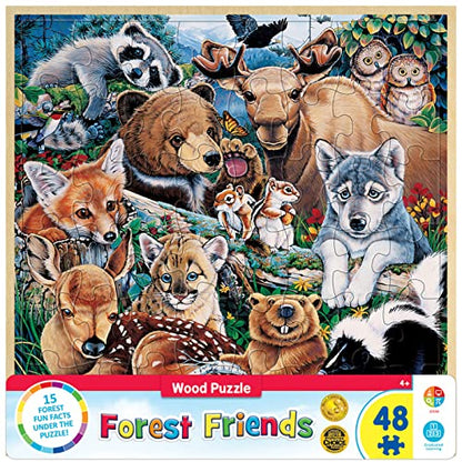 Masterpieces 48 Piece Fun Facts Jigsaw Puzzle for Kids - Forest Friends Wood Puzzle - 12"x12" - style: Forest Friends