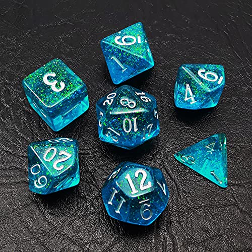 Bescon Blue Shimmery Dice Set, Polyhedral RPG Game 7-dice Set in Brick Box Packing - color: Blue Shimmery Rpg Set