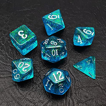 Bescon Blue Shimmery Dice Set, Polyhedral RPG Game 7-dice Set in Brick Box Packing - color: Blue Shimmery Rpg Set