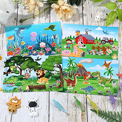 Make a Scene Stickers for Kids, 32 Sheets Reusable Animal Sticker Book | Jungle Farm Dinosaur Mix and Match, DIY Toddler Activity, Birthday Party Favor