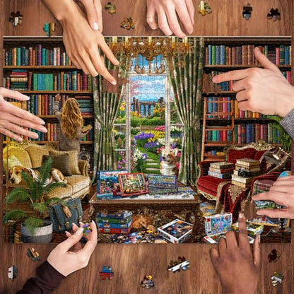 HUADADA-Cozy Library Books-Jigsaw Puzzles for Adults 1000 Pieces, Interlock Perfectly No Dust, Impossible Difficult Hard Fun 1000 Piece Jigsaw Puzzles for Adults-1:1 Poster - color: Cozy Library Books