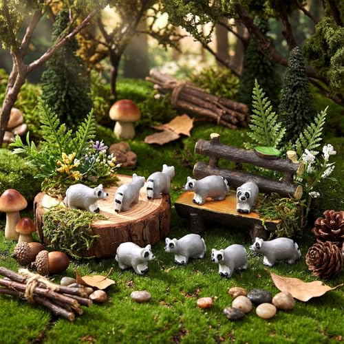 Seenelling 50 Pcs Mini Raccoon Figurine Bulk Resin Miniature Tiny Animals Figures Small Little Cute Raccoon Home Decor for Cabin Lodge Rustic Cake Toppers Desktop Home Decor(Crawl) - style: Crawl