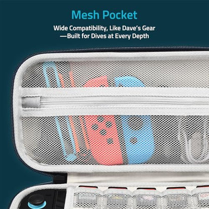 FUNLAB Switch 2 Carrying Case Compatible with Nintendo Switch 2/1/OLED, Portable Hard Shell Switch Carry Case with 10 Game Card Slots for Travel, Dave the Diver Official Licensed, Blue - color: Blue
