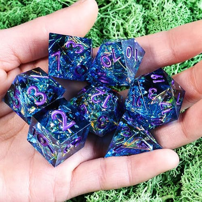 DND Resin Sharp Edge Polyhedral Dice Set,for Dungeons and Dragons RPG MTG Table Games,7 Pcs Handmade Gemstone Dice Set - color: Frost Gem