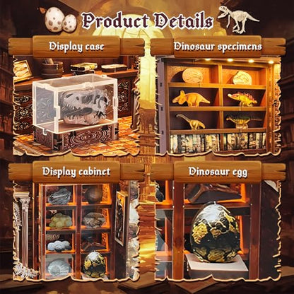 3D Wooden Puzzles for Adults, DIY Miniature Dollhouse, Book Nook Kit, Built-in LED Model Kit Hobby Gifts for Adults Teens Home Decor, Ideal Gift for Teenager and Men (Dinosaur Museum) - style: Dinosaur Museum
