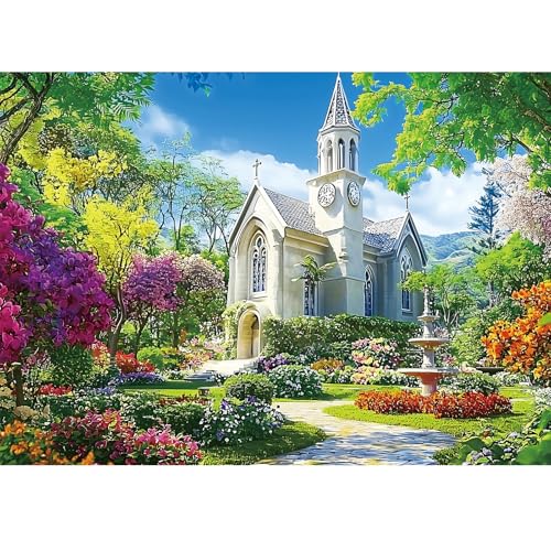 1000 Piece Puzzle for Adults,Little Chapel Puzzles,Beautiful Garden Countryside Jigsaw Puzzles 1000 Pieces,Fun Christian Puzzle for Adults Kids Seniors,Challenging Family Game Great Gift Idea,28x20 in - style: Little Chapel