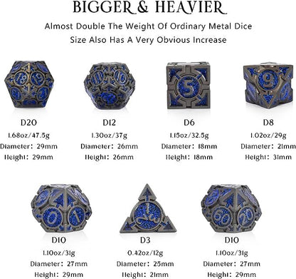 RULE DICE D&D Metal Dice Set, 7 die Metal DND Polyhedral Dice Sets with Gift Metal D and D Dice Box, for Dungeons and Dragons Dice Set and Other Role Playing TMG Games(Sapphire Blue) - color: A-sapphire Blue